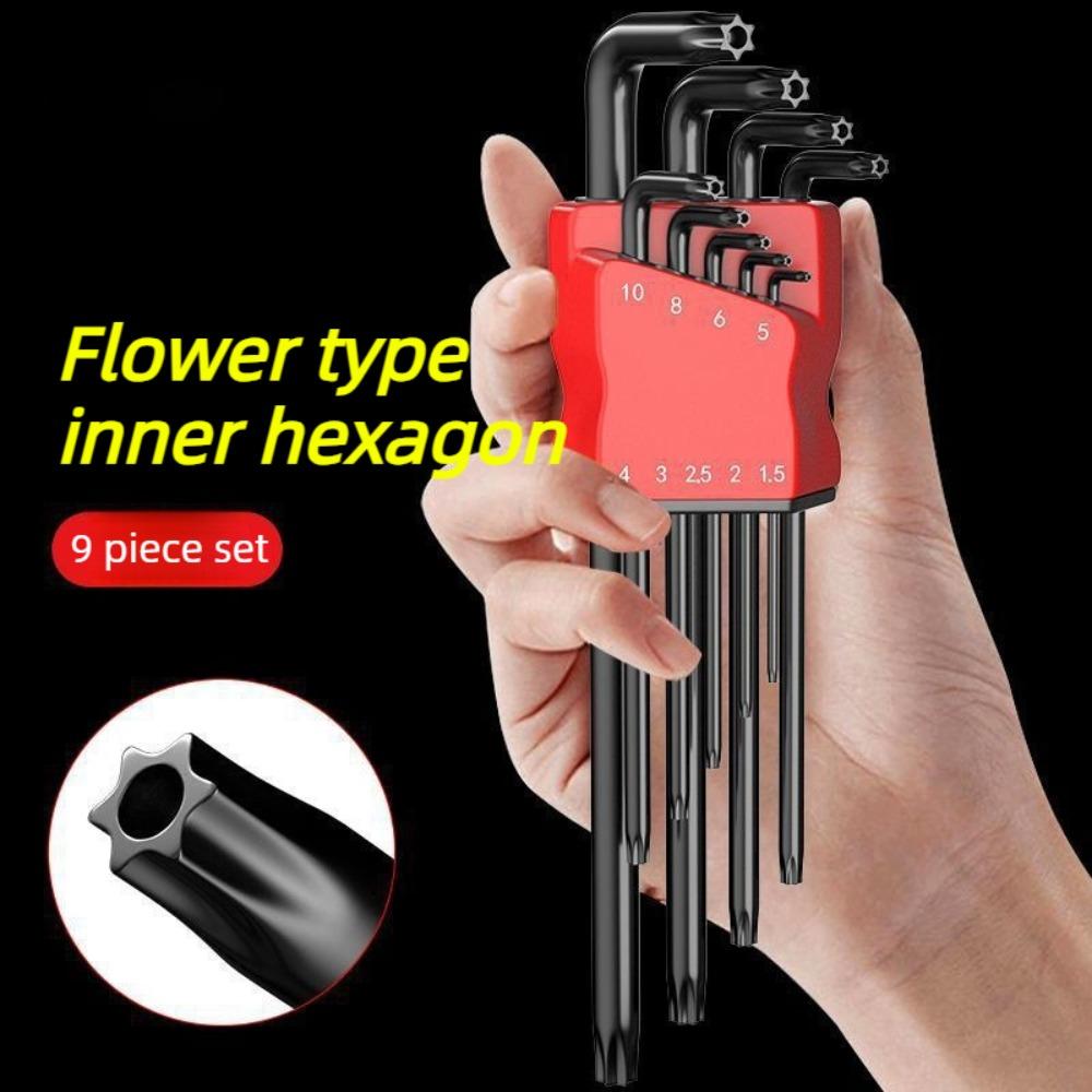 9Pcs Star Allen Wrench Set L Type Dual End Hexagon Key Spanner Kit for Screws Furniture Assembly and Mechanical Repair