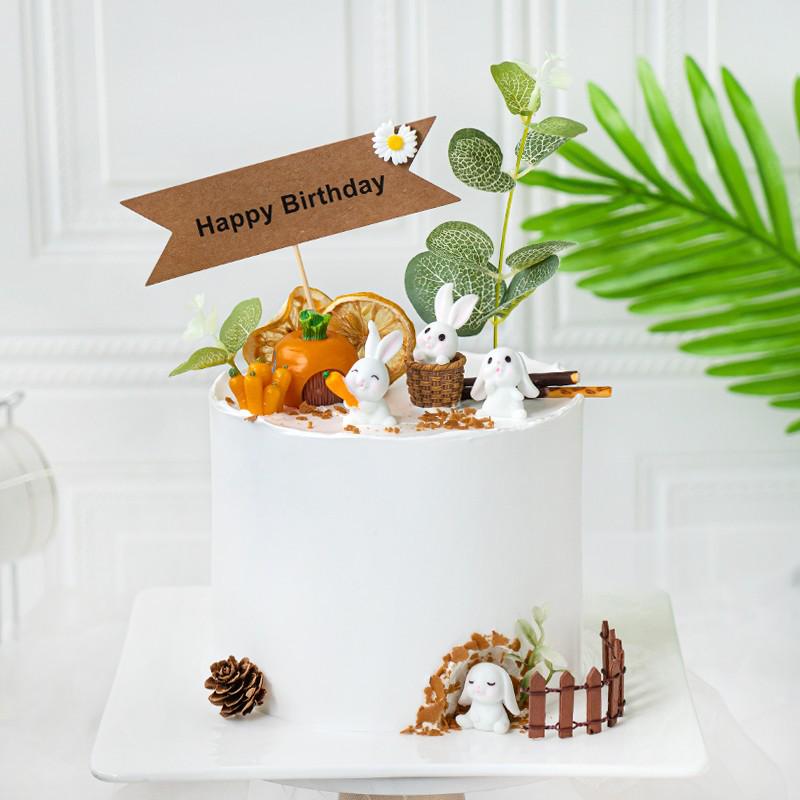 Pastoral Rabbit & Carrot Mini Basket Cake Topper Set