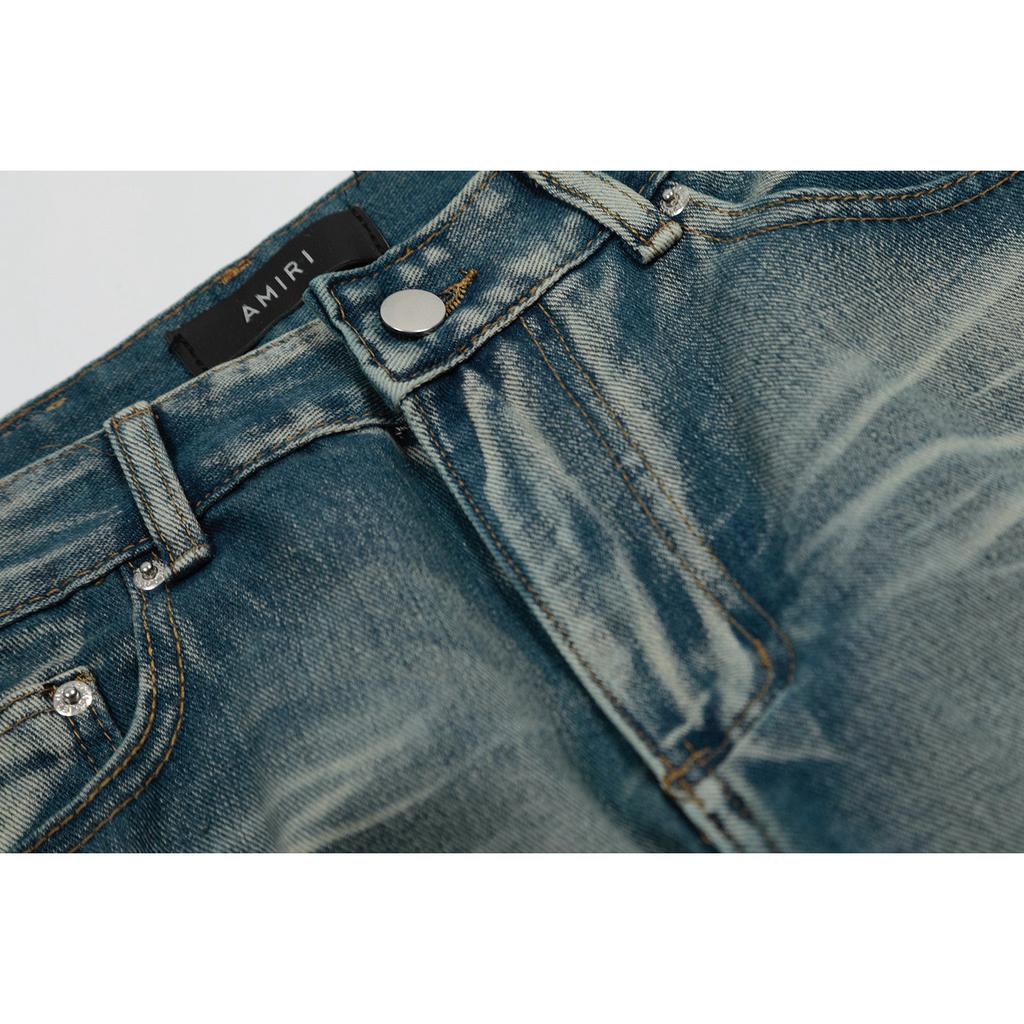M46 Amiri Pánské a dámské trendy džíny v americkém stylu s látkovými nášivkami, dírami, výšivkou, ležérní a módní high street kalhoty