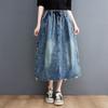 Frühling Sommer Kunst Retro Stickerei Elastische Taille Denim Rock frauen Große