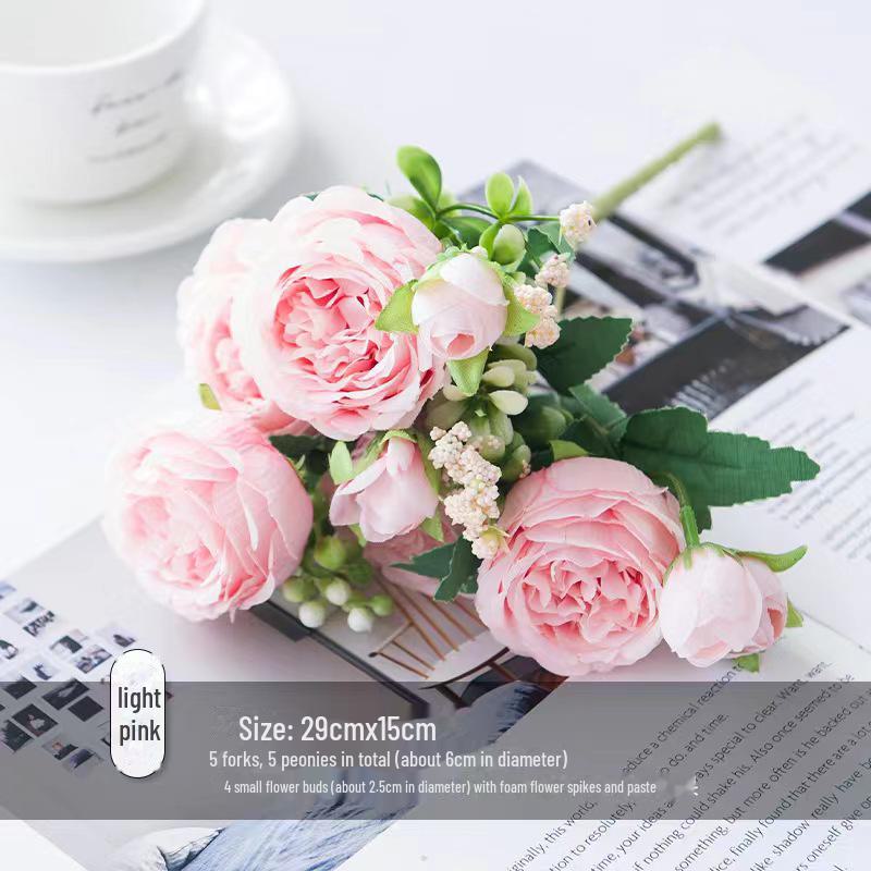 Artificial White Peony Bouquet Vase Decoration for Home or Wedding