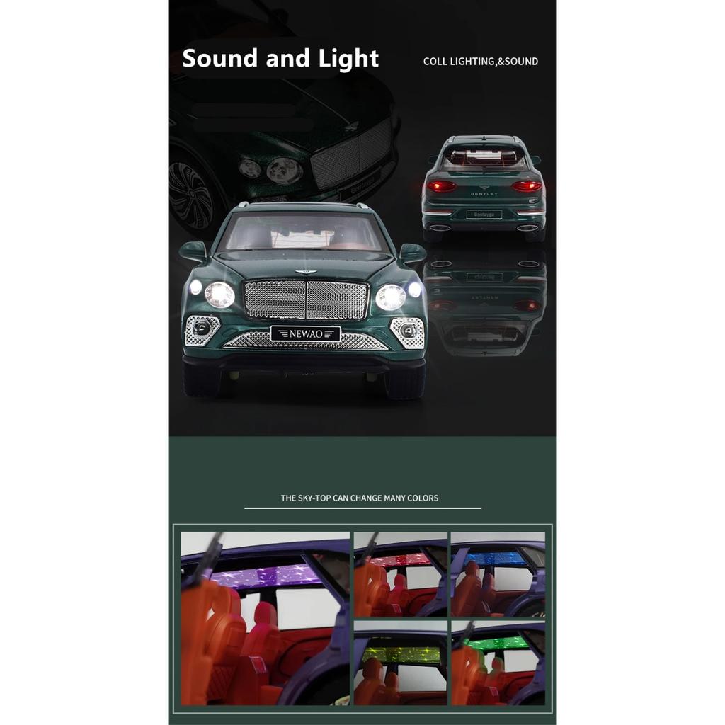 1/24 Bentley Bentayga SUV Alloy Luxy Car Model Diecast Metal Toy Vehicles Car Model Simulation Sound and Light Collection Gift
