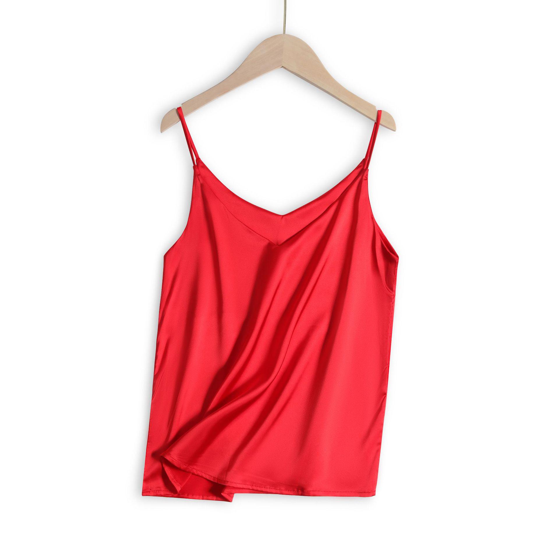 

Жіноча шовкова майка на V-подібному вирізі: Весняно-літній дизайн, жилет-внутрішній шар, стиль гарячої дівчини, ацетатний верхній одяг. S