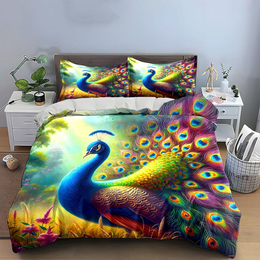 Radiant Peacock Elegance Unfolded Bedding sets Duvet covers Pillowcases(1* Duvet Cover 2* Pillowcases without duvet insert)