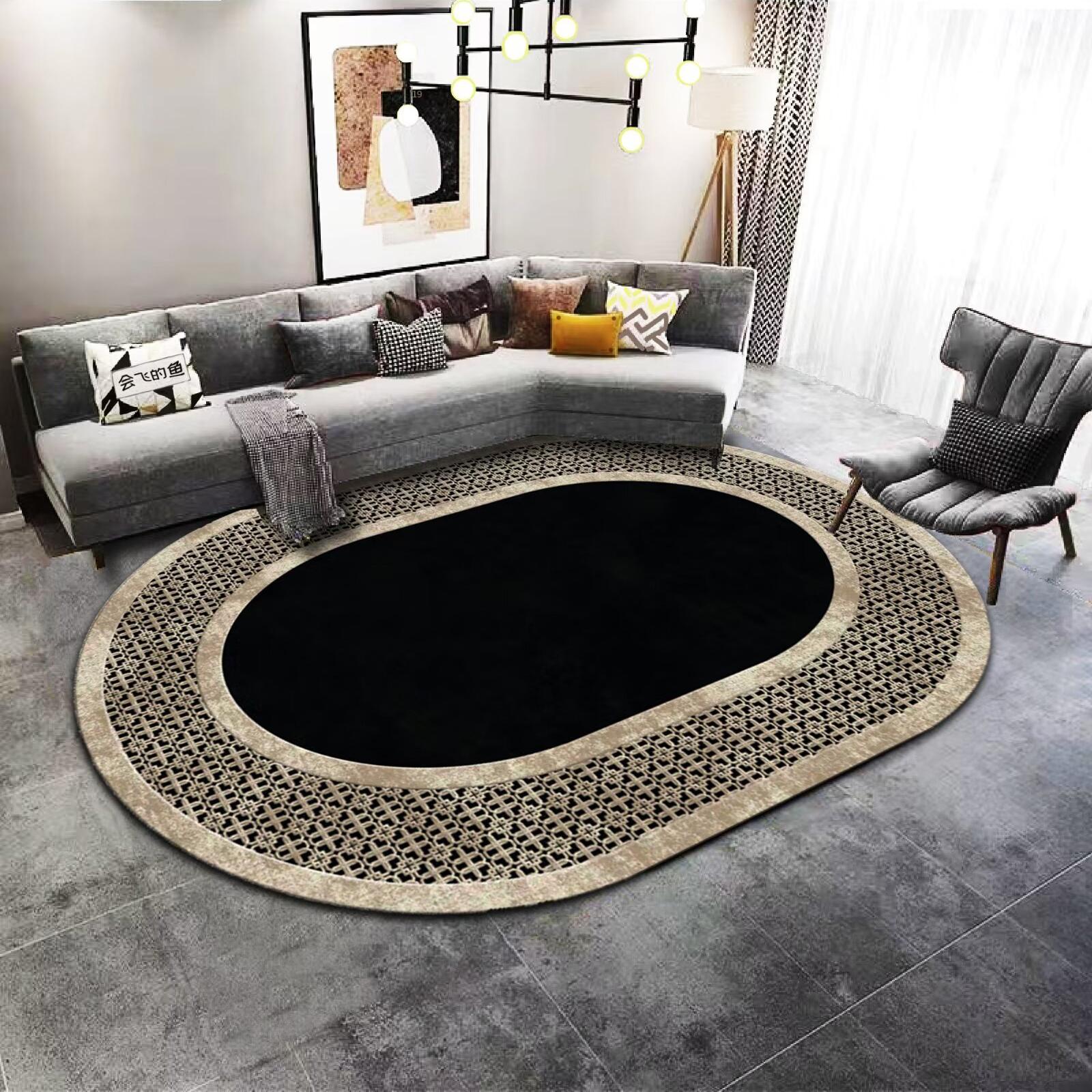 Europese Lichte Luxe Ovalen Vloerkleed Woonkamer Decoratie Ins Minimalistisch Zwart Entree Deurmat Zacht Wasbaar Tapijt voor Slaapkamer Bedzijde 60x90cm door mat