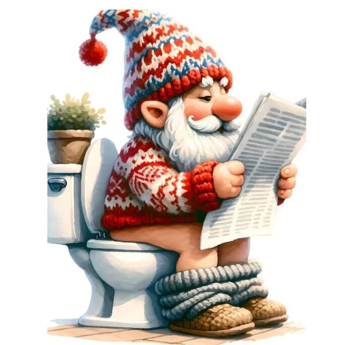 5D DIY Diamond Painting New 2024 Diamond Embroidery Gnome On The Toilet Newspaper Mosaic Jewelry Cross Stitch Home Decoration