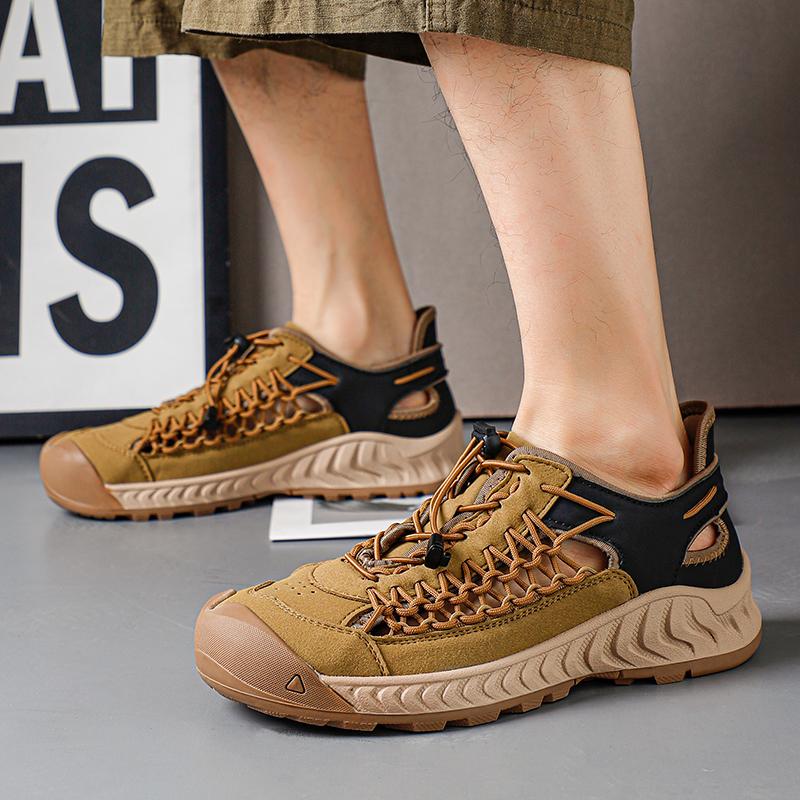 Fashion Fashion Summer Men Sandals Comfort Leather Men Casual Shoes Outdoor Men Leather Sandal Quality Beach Hand Woven Hollow Out Shoes