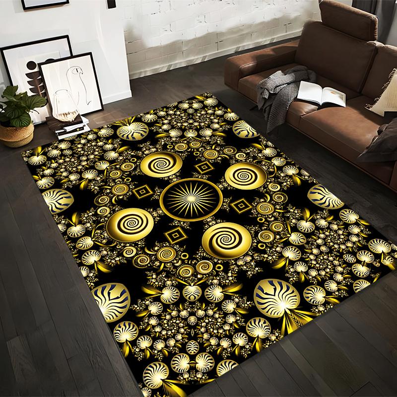 Abstract Mandala Black Gold Spiral Pattern Carpet for Living Room Suitable for use as an anti-slip for living room bedroom sofas