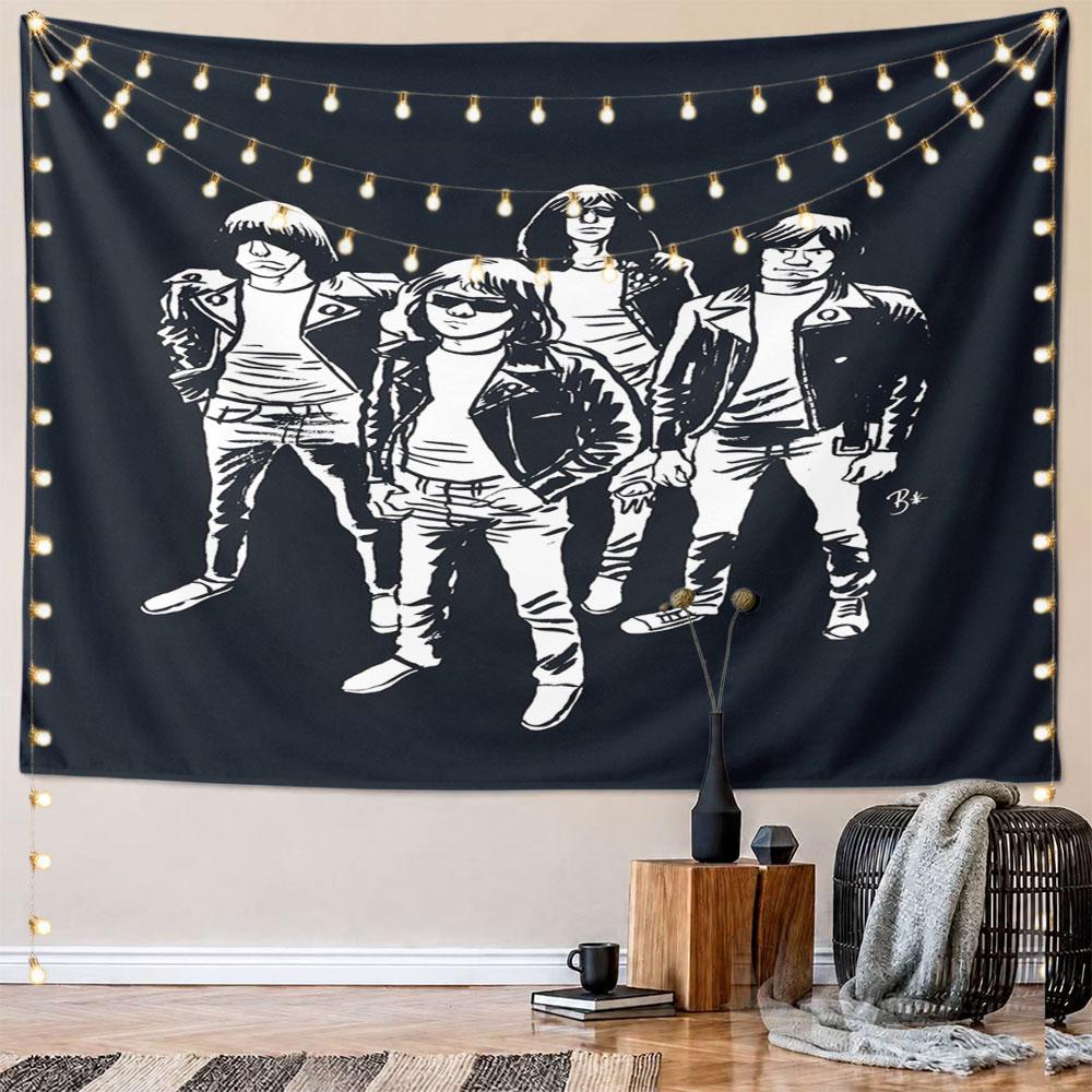 Rock Band Cartoon Style Illustration Pattern Wall Hanging Tapestry Decorative Tapestry Home Decor for Bedroom and Living Room