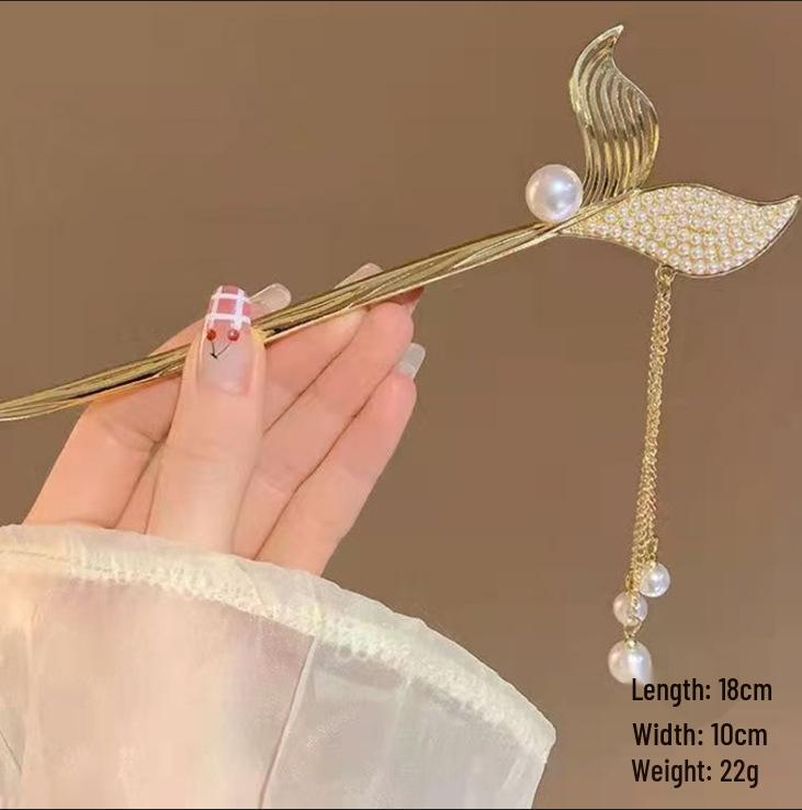 Épingle à cheveux vintage en forme de U avec pompon paon pour femmes - Épingle à chignon nacrée pour Cheongsam et Hanfu