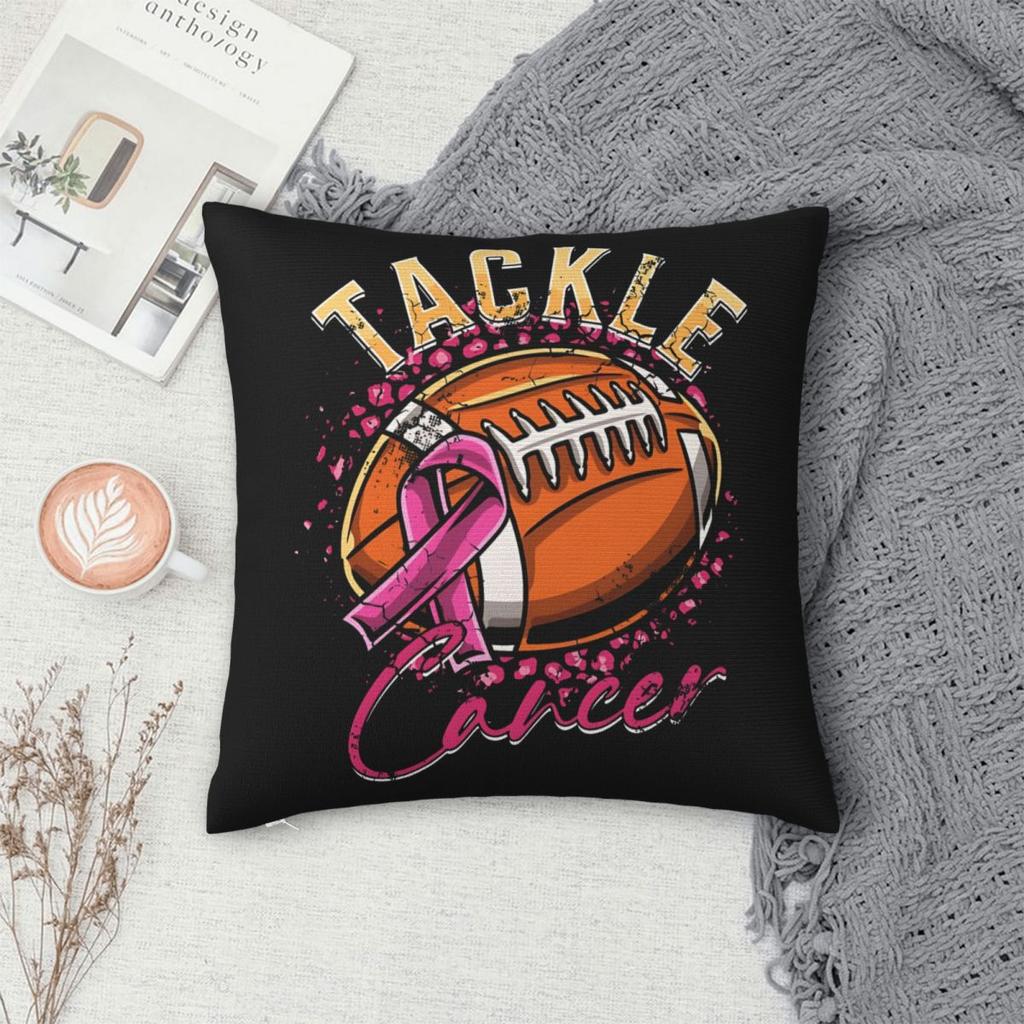Tackle Breast Cancer Football Square Pillowcases Polyester Seat Cushion Cover Creative Decor Pillow Cover 40*40