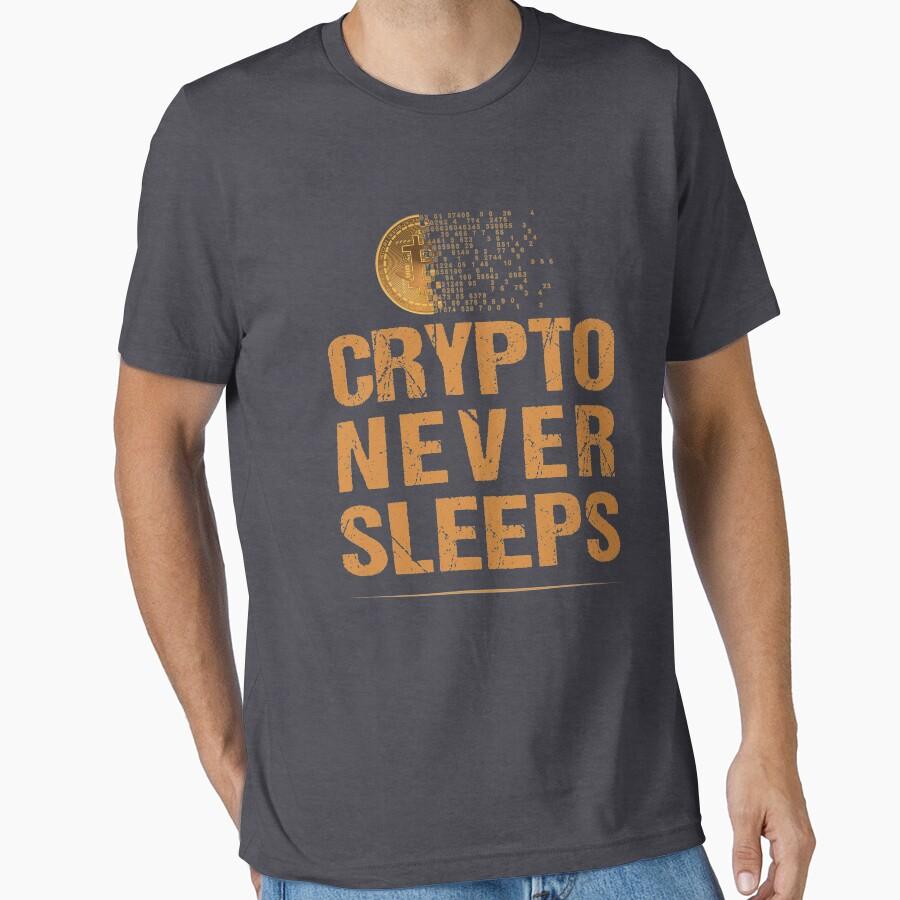 Bitcoin Logo Crypto Never Sleeps Vintage Crypto Cryptocurrency 100% cotton t shirt for men large size Adult tops S-6XL