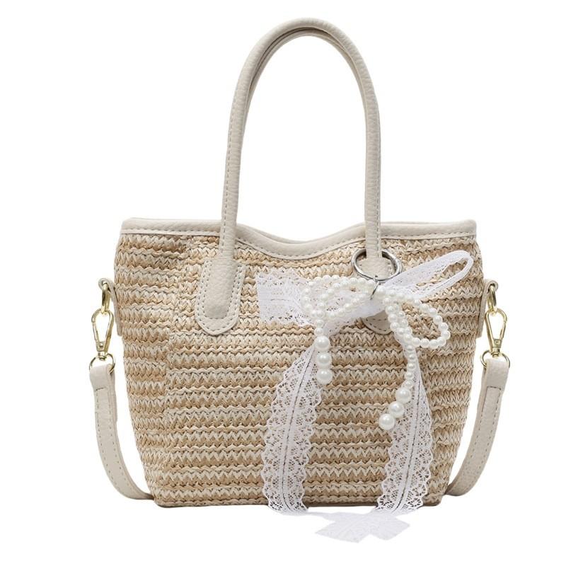 Grass Weave Bucket Bag For Women Summer Casual Handheld With Zipper Closure