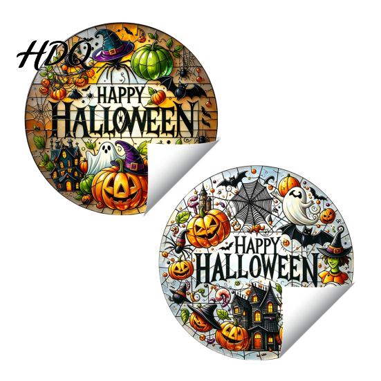 Halloween Party Favors Stained Glass Style Static Window Clings Waterproof PVC Pumpkin Ghost Bat Indoor Outdoor Decorations Haunted House Decals