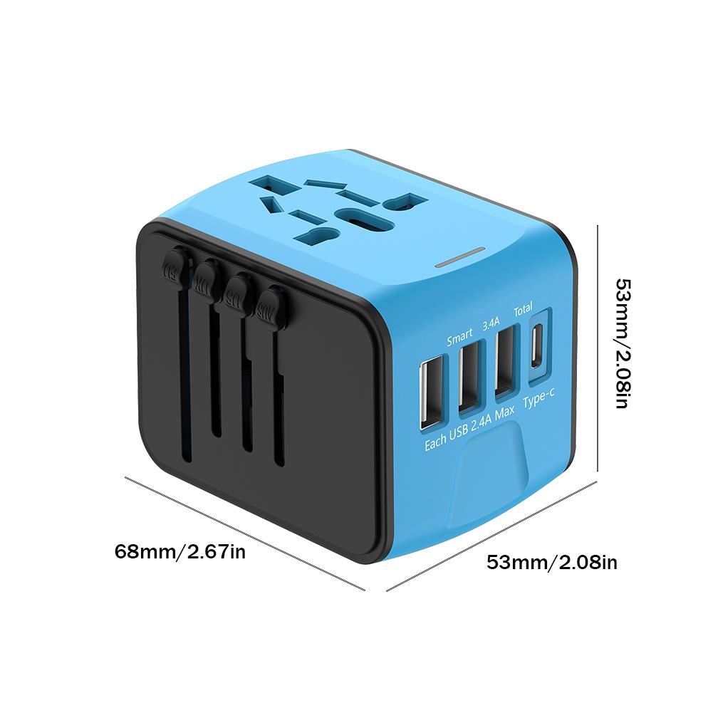 Universal Travel Plug Adapter 3 USB 1 Type C Ports World Travel AC Power Charger Adapter AU US UK EU Converter Adapter Connector