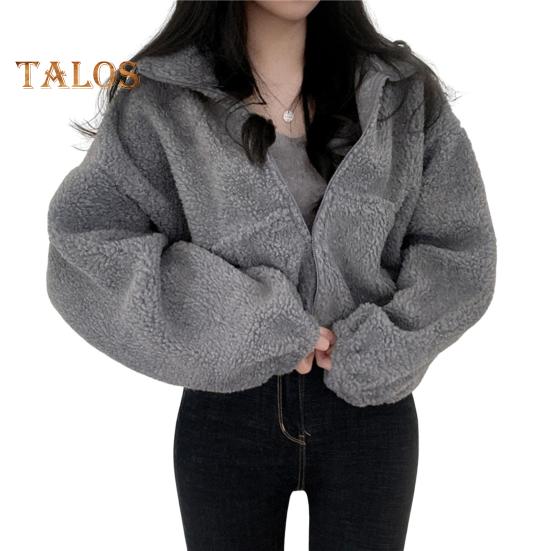 

Женское зимнее пальто из толстого флиса с воротником-стойкой, защитой шеи, застегивающимся на молнию, коротким кардиганом с длинными рукавами, защитой от холода, школьной курткой для активного отдыха M серый