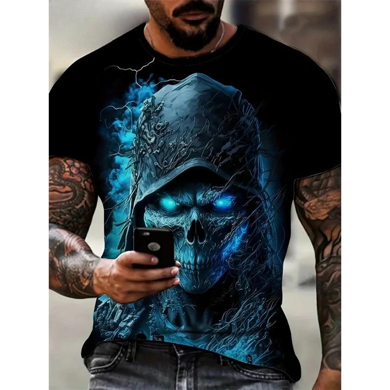 Men's Horror Skull Print T-Shirt 3D Print Vintage O-Neck Short Sleeve Fashion T-Shirts Men's Summer Street Clothing