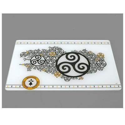 [A1102] - Cutting Board / Glass Coaster 'Triskel' Black White Ocher - 30x20 Cm