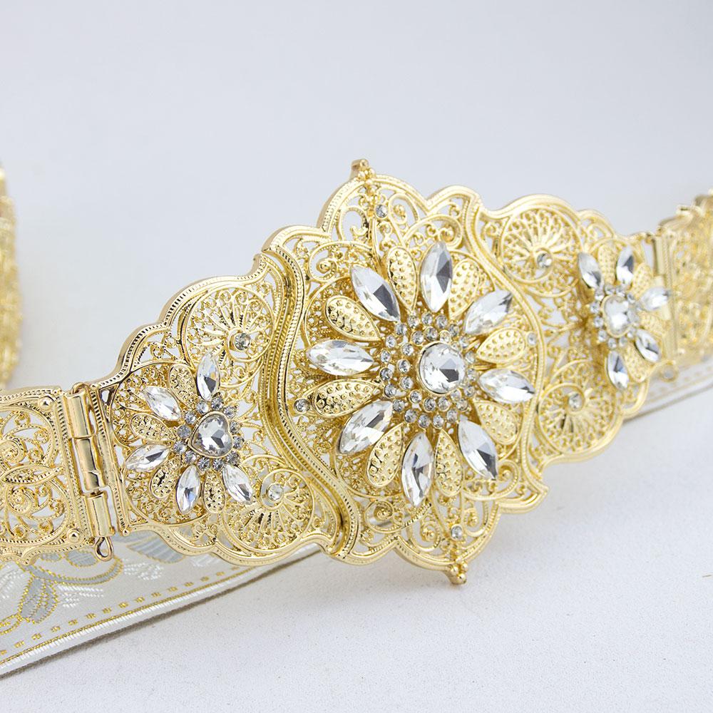 Vintage Turkish Caucasus Women Belt Gold Color Crystal Slavic Bridal Jewelry Adjustable Length