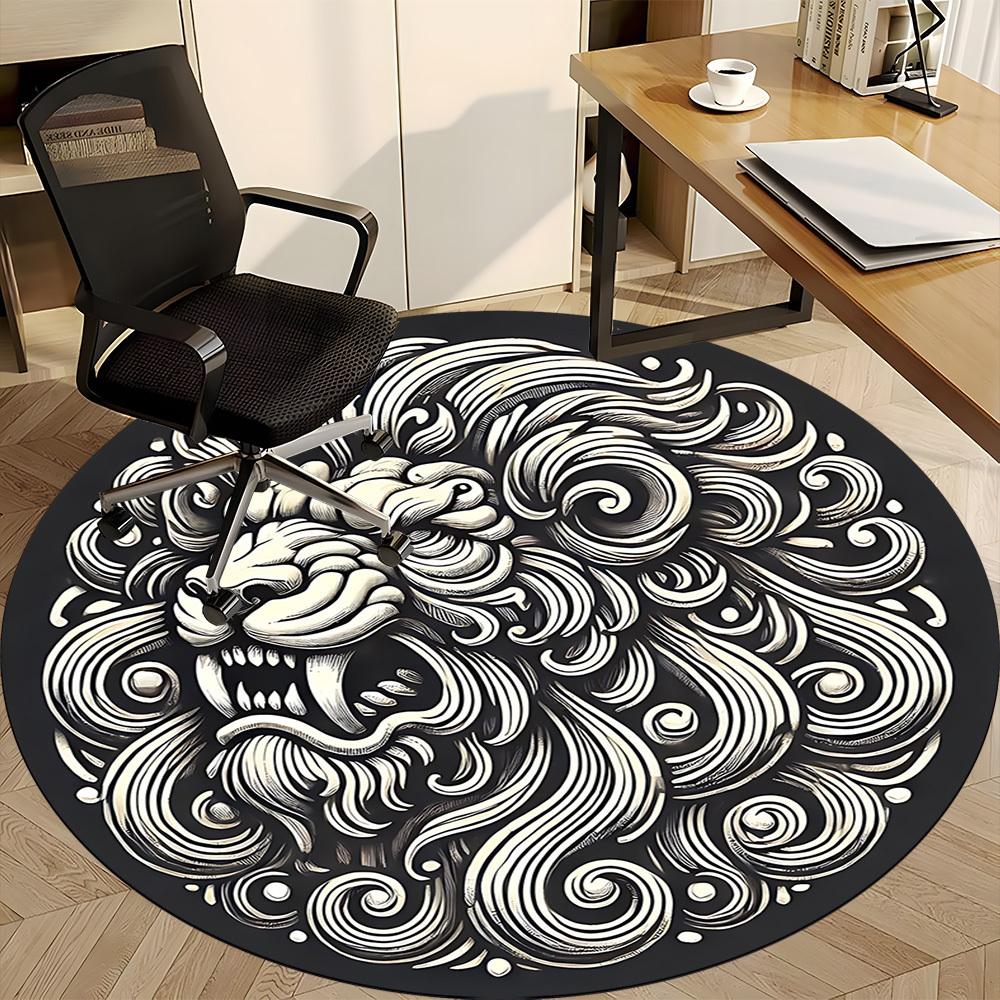 1pc Lion Mandala Office Round Area Rug, Indoor Mat Suitable For Office, Under Office Chairs Bedroom Living Room Home Decor, Room Deco