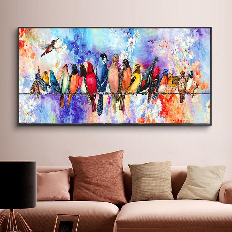 Bird Animal Canvas Painting Tree Landscape Posters and Prints Colorful Parrots Wall Pictures for Living Room Home Decor No Frame