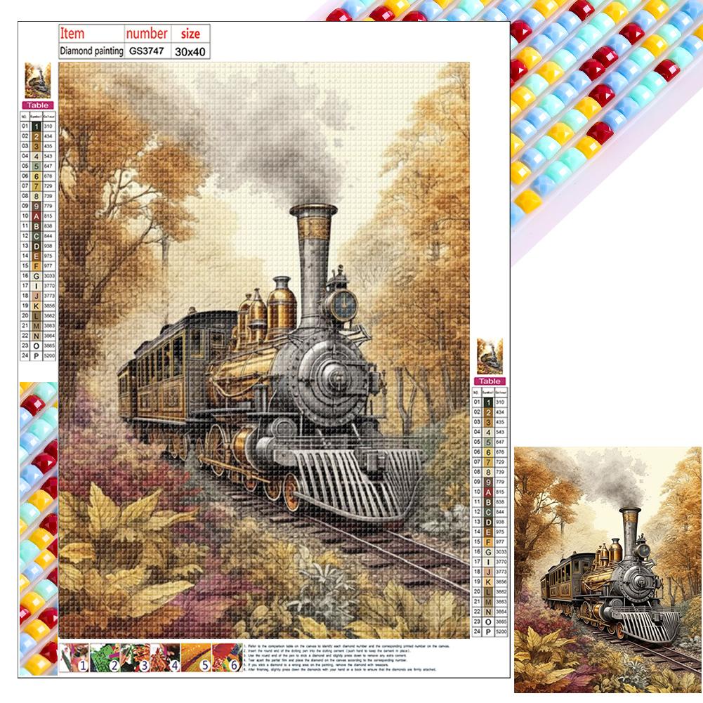 5D DIY Full Square Drill Diamond Painting Woods Train Kit Home Decor 30x40cm