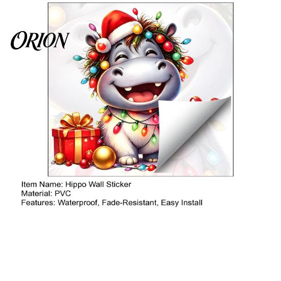 Hippo Wall Decals for Christmas Cartoon Decal, Cute Sticker with Colorful Lights & Versatile Cuttable Window Xmas Balls, Waterproof Mural Bedroom