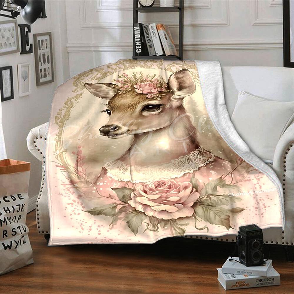 1 Stück Hirsch, Blumen Decke Leichte Flanell Überwurfdecke für Sofa Bett Reise Camping Wohnzimmer Büro Couch Stuhl