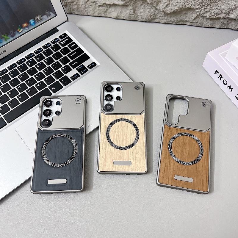 For Magsafe Magnetic Luxury Solid Color Wood Grain Not Bordered Aromatherapy Phone Case For Samsung S25 Ultra S23 S24 Ultra