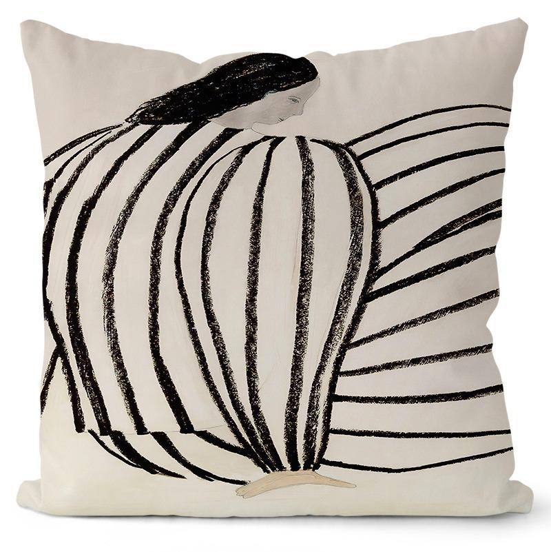 New Retro French Style Abstract Illustration Model Room Decoration Home Bedroom Bedside Living Room Sofa Cushion Cover Cushion
