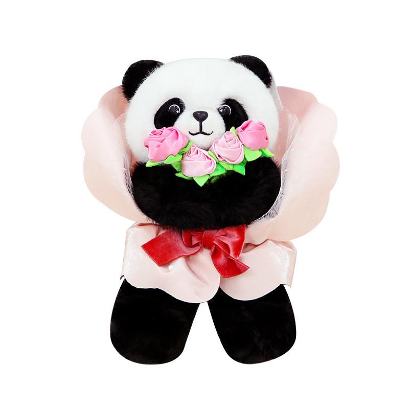 Themed Rose Floral Rabbit Stuffed Toy With Soft Short Fur For Romantic Gift