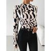 Women's Long Sleeve Shirts Geo Print Ruched Tees Mock Neck Elegant T-Shirt Tops