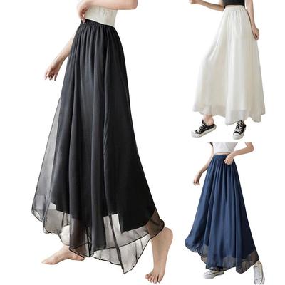 Dames Chiffon Wijde Pijpen Broek Temperament Zijdezachte Chiffon Gevoerde Wijde Pijpen Rok Broek