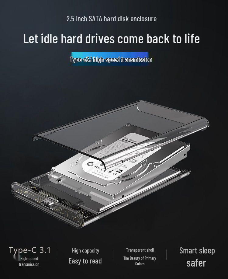 2.5" Transparent USB 3.1 Type-C HDD Enclosure