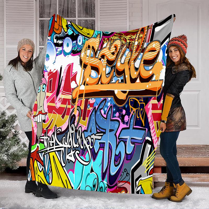 Graffiti Print Blanket Soft Comfortable All Seasons Suitable Sofa Office Nap Travel Birthday Gift Christmas Present