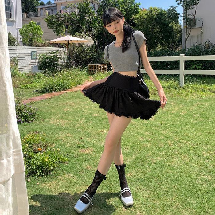 

Кружевная кружевная плиссированная юбка для женщин, летняя юбка, короткая юбка с высокой талией, юбка-трапеция в балетном стиле, кружевная юбка XL