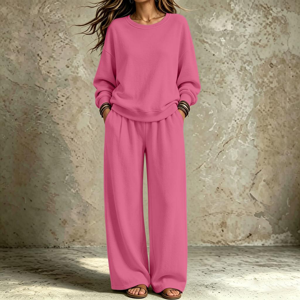 Women's Trendy Casual Neck Sweatshirt and Pants Set for Fall Winter, Comfortable Two Piece Outfit