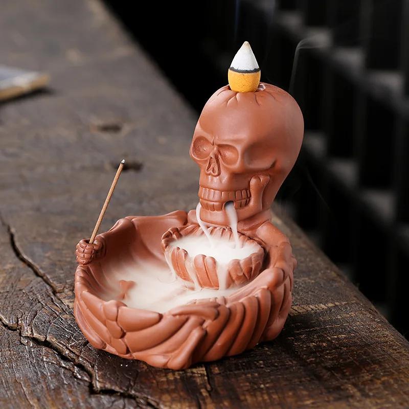 

Подставка для благовоний с обратным потоком, декор в виде черепа, держатель для аромапалочек, водопадный благовонный сенсор, Хэллоуин, декоративный, йога, ароматерапия, чайный питомец