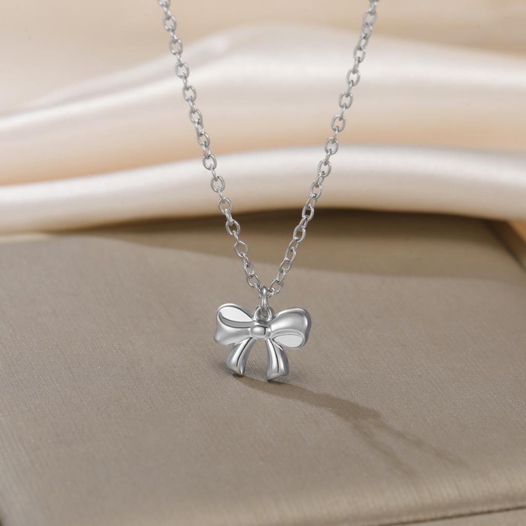 Teamer Bowknot Pendant Necklace Gold Color Stainless Steel Sweet Choker For Woman Girls Trendy Jewelry Gift New In Wholesale
