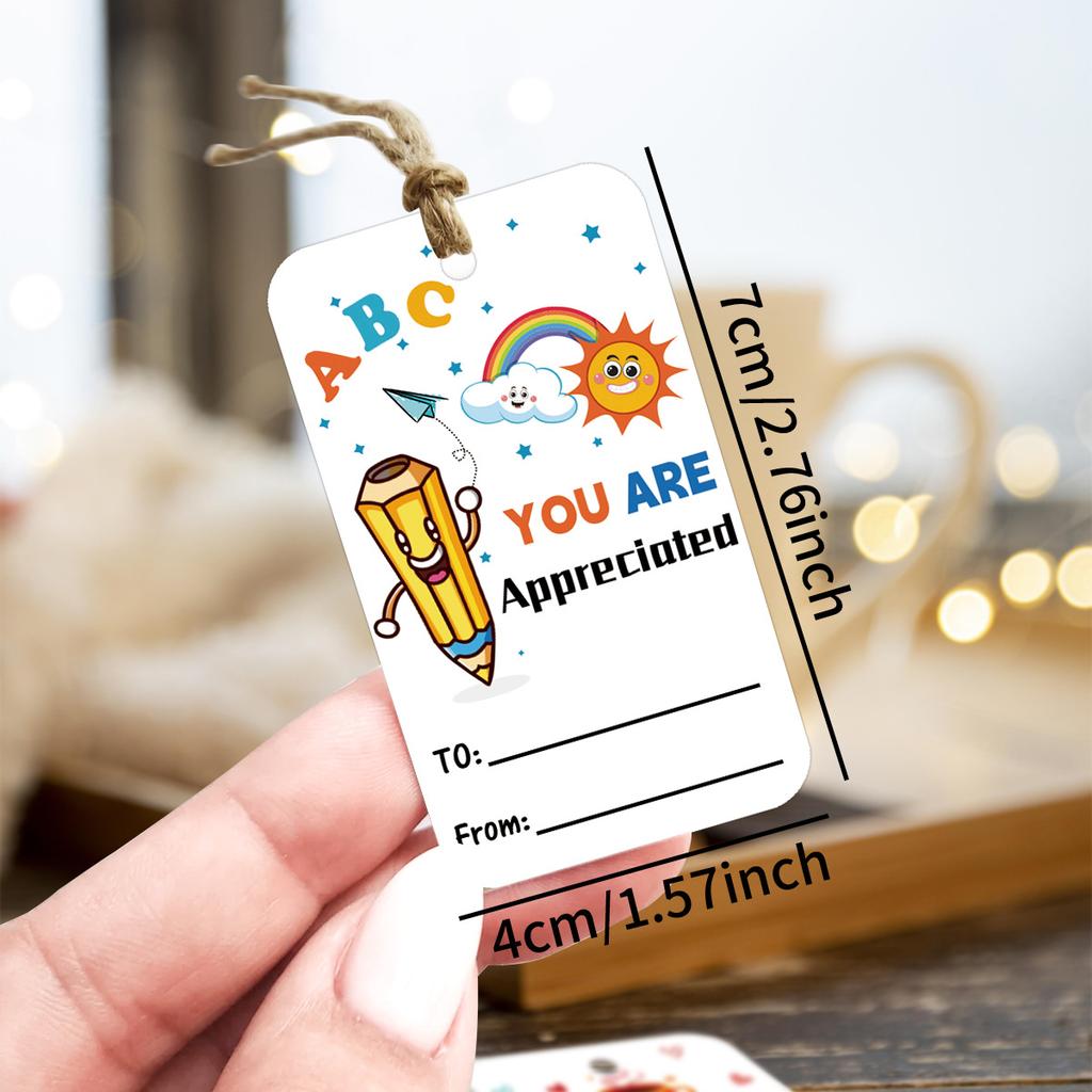 50Pcs Teacher Appreciation Tags with Rope, School Party Decor Gift Labels, Thank You Card Hanging Decorations