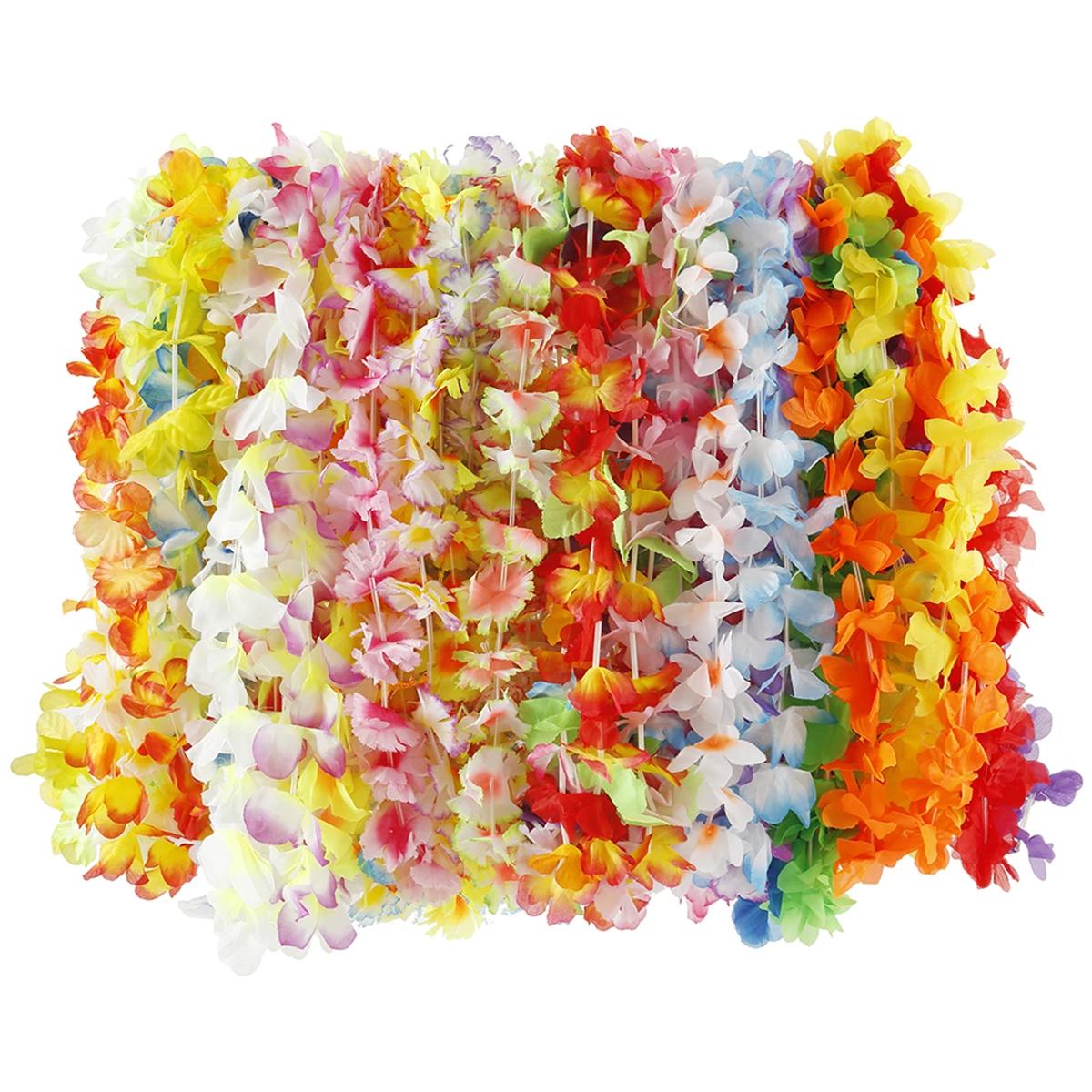

50/100Pcs Hawaiian Artificial Flower Necklace Hawai theme Party Flower Wreath Wedding Birthday Party Supplies Garland Decoration