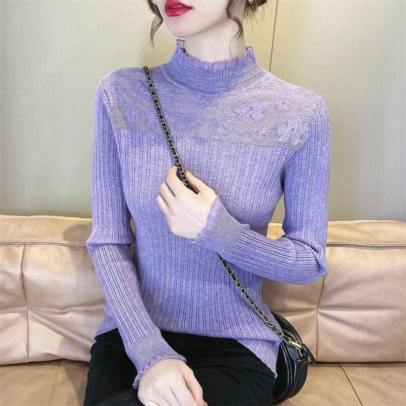 Lace Top Women's Fashion Knitted Pullover: Versatile Long Sleeve Sweater for Spring & Autumn 2025