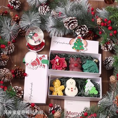 3pcs Gingerbread Man Elk Pine Snowflake Scented Candle Winter Home Resin Gypsum Decor Handmade Christmas Gifts