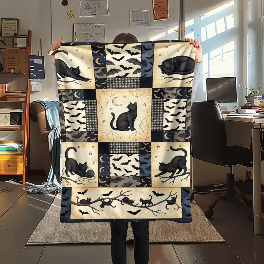 1Pc Patchwork Cat Print Flannel Blanket, High quality Comfortable for All Seasons, Home Decor, Warmth and Comfort, Perfect for Christmas Gifts63