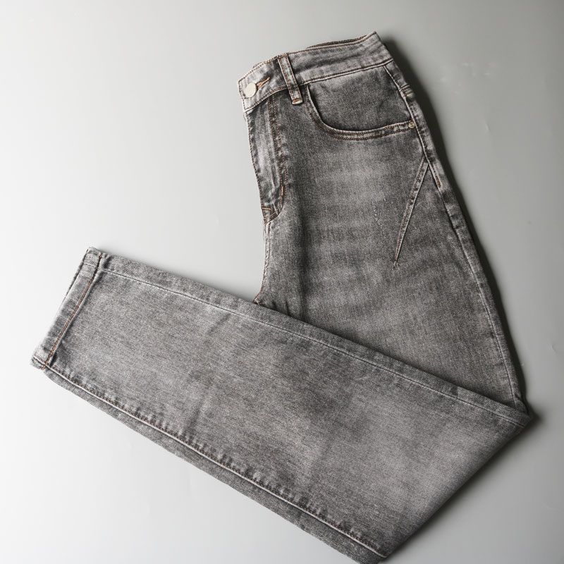 Clearance Export Surplus Summer Thin Smoke Gray Stretch Jeans for Men, Korean Style Trendy Straight Loose Casual Pants
