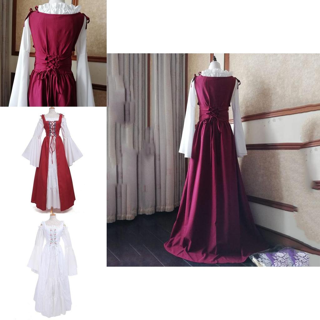 Stunning Women's Floor Length Renaissance Medieval Gown Featuring Off Shoulder Design And Elastic Waist