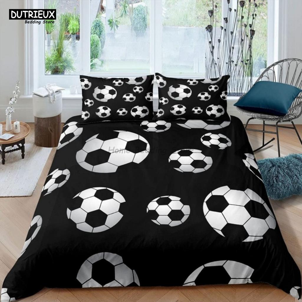 White Black Football Bedding Set Ball Sports Bed Linen Double Queen King Twin Full Size Boys Teens Soccer Duvet Cover Set Gifts