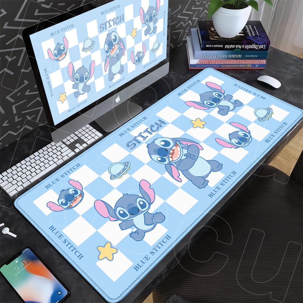 New Anime Mousepad Stitch And Angel Cute Office Deskmat 90x40cm Large Cartoon Gamer Cabinet Carpet Non-slip Keyboard Accessories