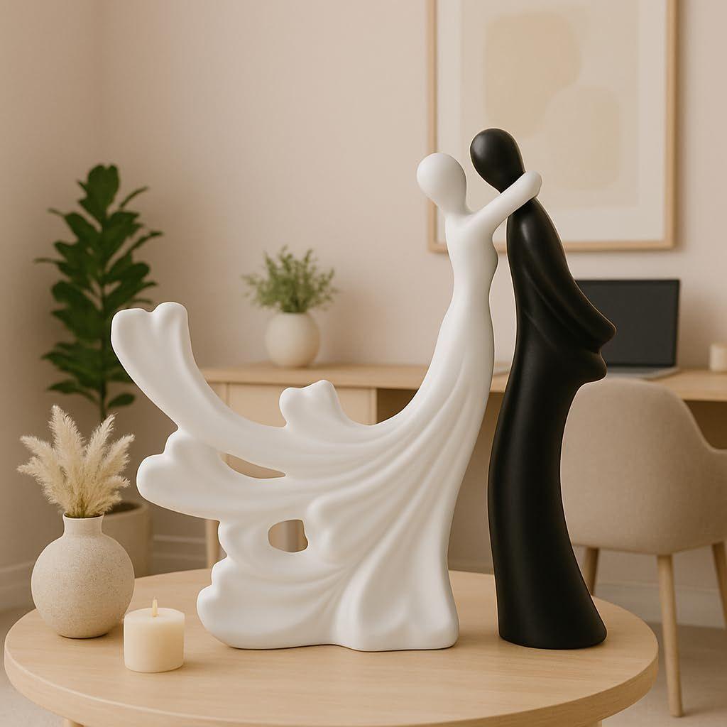 Passionate Lover Hugging Couple Figure | Beautiful Home Decor - (Set of 2, White Black),Brass, Love