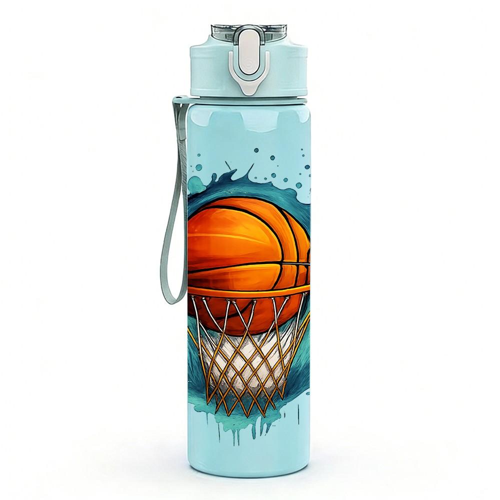1PC Splash Basketball Hoop Print 750ml Color Plastic Sports Water Bottle Leakproof Flip Straw Lid Suitable for Sports Office Home Use